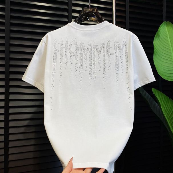 Rhinestone Cotton Short-sleeve Shirt With Heavy Embellishment, Wasteland Style, Embroidered Starry Sky, Light Luxury_viptrois.com