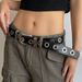 Carved Head Y2K Spicy Girl, Black PU Leather, No Punching, Versatile Silver Buckle, Wide Belt, Same Style for Men and_viptrois.com