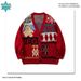 Men's Clothing American Cartoon Letter Print Oversized Knit Cardigan Sweater - V-Neck Long Sleeve Pullover (Red, Coffee, Beige, Black)_viptrois.com