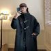 Winter High-end Men's Long Hooded Cow Horn Buttoned Woolen Coat, Loose Woolen Coat, Windbreaker, Fashionable Men's Clothing_viptrois.com