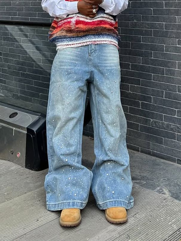 2026 European And American Style Street Fashion Washed Retro Loose Men's Jeans Brand Wide-Leg Pants_viptrois.com