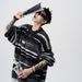 Mohair Round Neck Sweater Casual Contrasting Striped Knit Sweater Loose Couple Base Shirt_viptrois.com