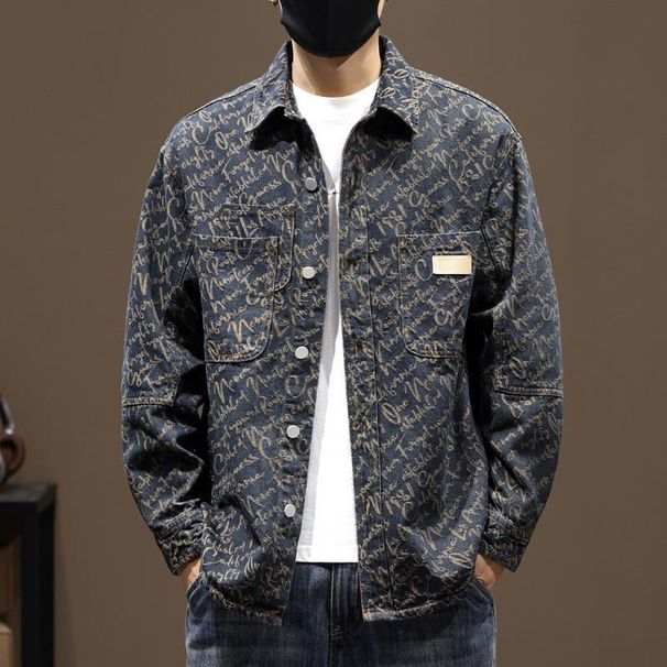 High End Jacquard Craft Denim Men, Washed Worn In Spring And Autumn, Casual Collar Shirt Jacket For Men_viptrois.com