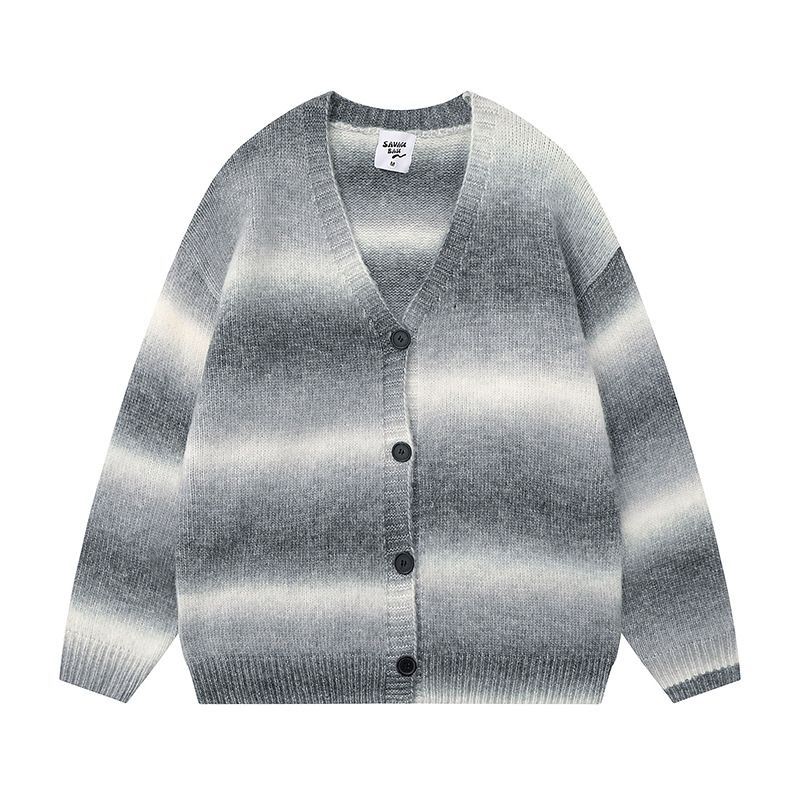 Vintage Striped College Cardigan Sweater – Unisex V-Neck Knitwear For Fall, Couple Matching, Casual & Comfortable (Blue/Black, Sizes M-XXL)_viptrois.com