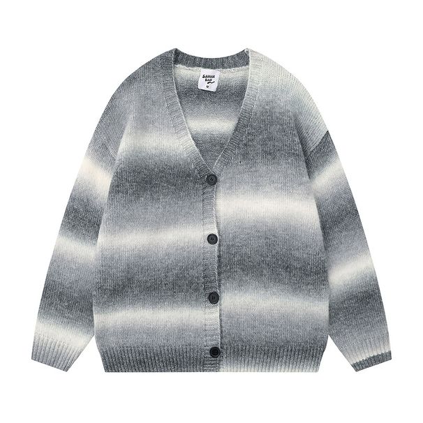 Vintage Striped College Cardigan Sweater – Unisex V-Neck Knitwear For Fall, Couple Matching, Casual & Comfortable (Blue/Black, Sizes M-XXL)_viptrois.com