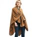Unisex Fashion acrylic women's shawl clasp leather edge Solid camel split shawl_viptrois.com