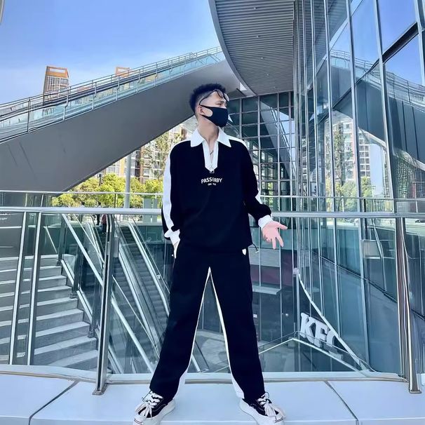 Men's Clothing Spring and autumn color matching casual sports suit for men style brand handsome fashion loose sweater pants two piece suit for men_viptrois.com