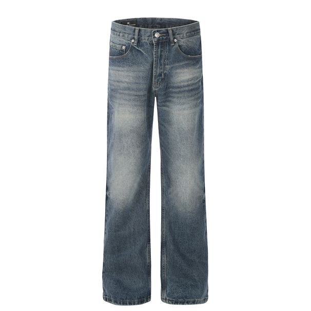 High Street Washed White Jeans For Men American Style Loose Vibe Straight Pants Versatile Wide-Leg Trousers_viptrois.com