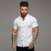 Men's Clothing Elastic Solid Color Sports Casual Cardigan Business Non Iron Shirt Trend Muscle Fitness Short Sleeved Lapel Shirt_viptrois.com