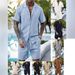 Men's Casual Cardigan Shorts Set Summer Short Sleeve Drawstring Style New TK_viptrois.com