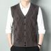 Men's Knitted Wool Blend Sleeveless Vest Sweater - Thickened V-Neck Open Front Cardigan For Autumn Winter_viptrois.com