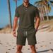Men's Clothing Men's New Solid Color Lapel Short Sleeved T Shirt Shorts Casual Suit_viptrois.com