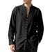 Men's Retro Linen Shirt - Stand Up Collar Long Sleeve Button Down Shirt (Loose Fit For Spring/Autumn)_viptrois.com