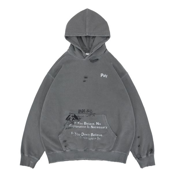 Vintage Washed Hoodie – Distressed Cotton Pullover With Oversized Fit & Graphic Print (M-XL, Dark Grey)_viptrois.com