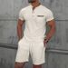 Men's Clothing Waffle Stand Collar Color Matching Short Sleeved Shorts Casual Suit_viptrois.com