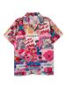 Men's Clothing Trendy Brand High End Hong Kong Style Short Sleeved Shirt Men's Personality Creative Cartoon Casual Loose Beach Flower Shirt Women_viptrois.com