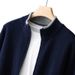 Loom Loom 2024 High-End Fashion Cardigan Men Stand Collar Zipper Color Block Thickened Business Casual Sweater Knitted Jacket_viptrois.com