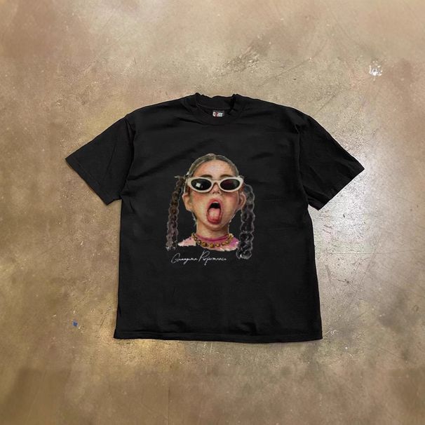 Oversized Double Ponytail Print T-Shirt Heavyweight Pure Cotton Loose Short Sleeved Men's And Women's Style for Couples_viptrois.com