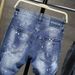 Jeans Pendant Refreshing Light Blue Destructive Paint Wild Exposed Yarn Slim Fitting And Trendy Man_viptrois.com