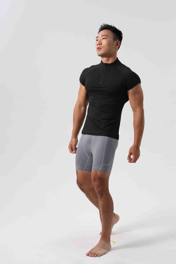 Men's Clothing Elastic Shark Skin Tight Three Quarter Pants Ice Silk High Weight Anti Transparent Tights Pocket Three Quarter Pants_viptrois.com