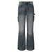 Men's Clothing Exclusive Washed Blue Vintage Jeans Men's Street Stitching Multi Pocket Hem Split Buckle Straight Trousers_viptrois.com