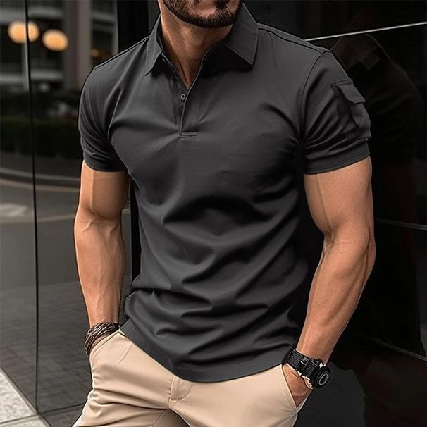 2025d Summer Quick-Dry Men's With Turn-Down Collar, Button, Arm Pockets, Sports Polo Shirt_viptrois.com