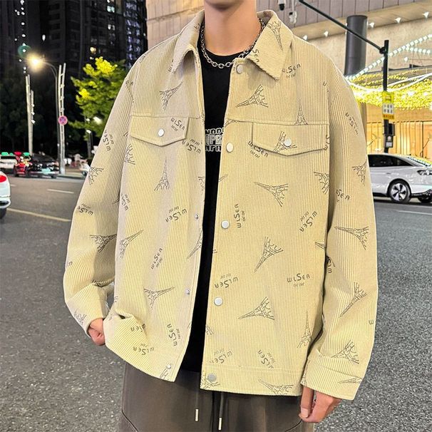 2024 New Spring Autumn Youth Collar Printed Jacket With Youthful Trend And Thick Velvet For Men's Top_viptrois.com