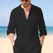 Men's Clothing Men's Linen-Blend Long Sleeve Shirt – Relaxed Casual Button-Up With Breathable Fabric, Solid Color Beach & Urban Wear_viptrois.com