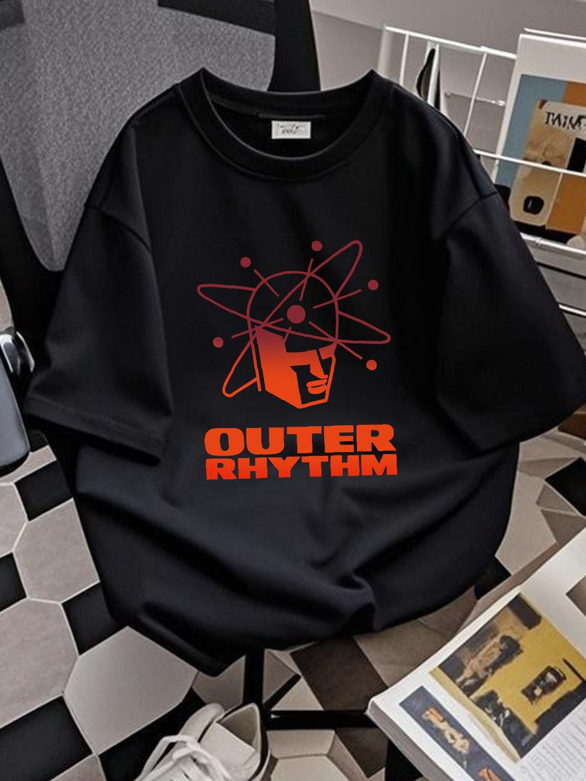 Outer Rhythm T-shirt DJ Club Techno Dance Music Old School House Record Label Stylish Homme Graphic Top For Everyday Wear Fashion Slightly_viptrois.com