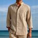 Men's Linen Blend Stripe Shirt - Breathable Long Sleeve Relaxed Fit With Jacquard Detailing (S-XXXL, 7 Colors)_viptrois.com
