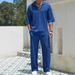 Men's Clothing New Commuter Men's Casual Shirt Solid Color Short Sleeved Trousers Two Piece Suit_viptrois.com