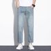 Men's Pure Cotton Cropped Jeans Summer Thin Straight Slim Fit New Loose Elastic Pants_viptrois.com