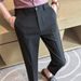 Summer Men's Casual Cropped Trousers Solid Color Slim Fit Versatile Light Business Casual Bottoms for Men_viptrois.com