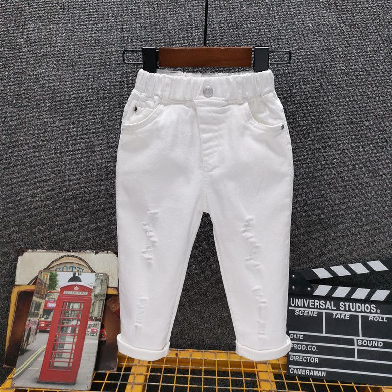 Boys' Pants Spring And Autumn Korean Children's Clothing New Style Baby White Ripped Trousers Korean Slim Fitting Pants Trendy_viptrois.com