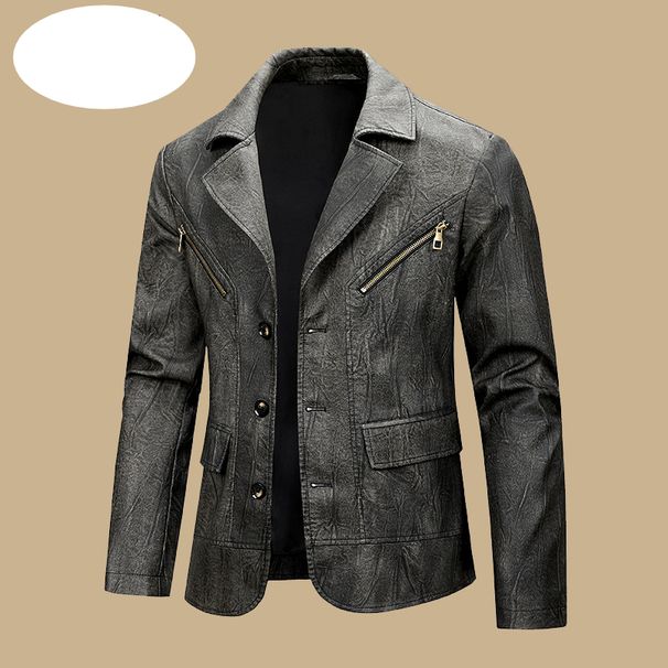 Men's Clothing European And American Men's Leather Suit Jacket Motorcycle Lapel Men's Retro PU Leather Jacket Trendy Brand New Slim Jacket Men_viptrois.com