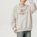 Suede-Fleece Crewneck Sweatshirt – Split-Panel Streetwear Pullover With Embroidered Typography (Unisex, S-XXXL, Black/Olive/Stone, 96% Polyester)_viptrois.com
