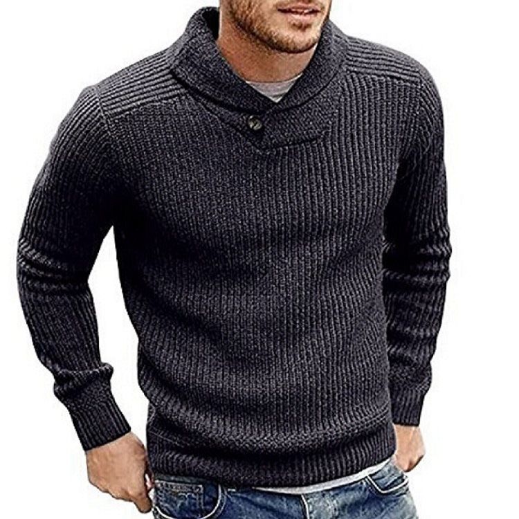 New Product Fashion Knitwear Pullovers Youth/Men Acrylic Lapel Pure Color Long Sleeve Slim Sweater_viptrois.com