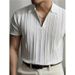 Men's Half-Zip Polo Shirt - Breathable Knit Stripe T-Shirt With Collar | Lightweight Summer Top For Casual & Smart Looks (White/Black, M-3XL)_viptrois.com