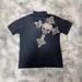 Men's Clothing Short Sleeved Retro Loose Leaf Print Polo Shirt Loose Versatile High Street Pullover Top_viptrois.com
