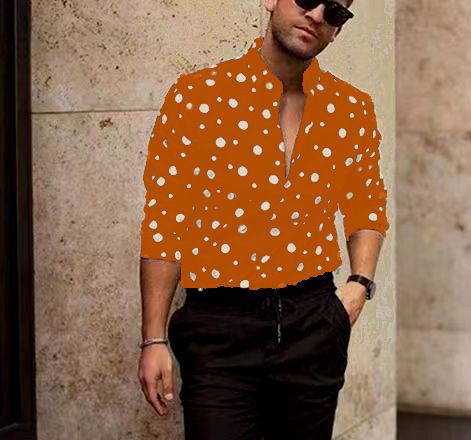 Men's Clothing Men's New Polka Dot Printed Casual All Match Long Sleeve Shirt_viptrois.com