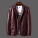 Men's Slim Fit PU Leather Blazer – Business Casual Jacket With Notched Lapel (M-6XL, Black/Brown/Khaki, Lightweight Spring Wear)_viptrois.com