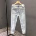 Men's Clothing Summer New Ripped Nine Point Pants Fashion Brand Jeans Slim Fit Cuffed Pants Light Color Pants_viptrois.com