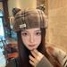 Plaid Cat Ear Beret For Women, Spring And Autumn, Face Slimming, Versatile Woolen Artist Hat, Warm Pumpkin Hat_viptrois.com