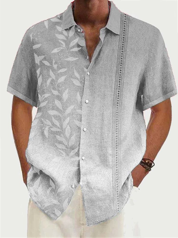 Men’s Clothing Summer Hot Selling Bamboo Men's Short Sleeved Digital 3D Printed Color Matching Leaf Element Lapel Shirt_viptrois.com