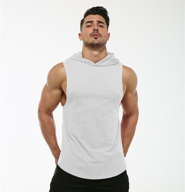 Pure Cross-Border Men's Fitness Sports Stretchy Hooded Sleeveless Round Hem Sweatshirt One-Piece Dropshipping_viptrois.com