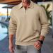 Men's Retro Jacquard Polo Sweatshirt - Heavyweight Half-Zip Lapel Collar Long Sleeve Top, Vintage Autumn Streetwear (Black/White/Grey/Khaki/Navy)_viptrois.com