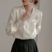 2025 Spring And Autumn French V-Neck For Women, Long Sleeved Satin Top, Commuting Design, Niche Professional Shirt_viptrois.com