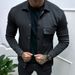 Pulse Cross-Border Autumn Casual Heavy Twill Lapel Long Sleeve Top European And American Single-Breasted Men's Solid Color_viptrois.com