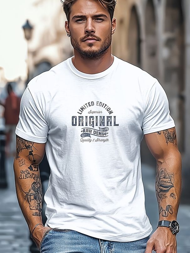Men's 100% Cotton Stretch Fabric T-Shirt Casual Round Neck Short Sleeve With Print Ideal Gift Comfortable And Breathable For All Seasons Gift For Men_viptrois.com
