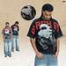 American-style Washed Distressed Short T-shirt With All-over Oversized Print Design And One-piece Raglan Cut_viptrois.com